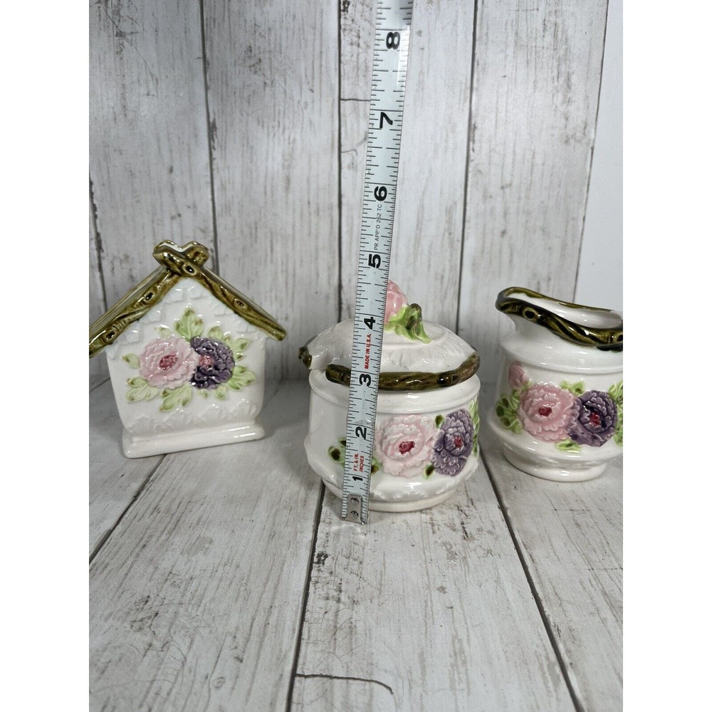 Ceramic Cream Sugar And Napkin Holder Nevco Floral Vintage - Picture 3 of 6